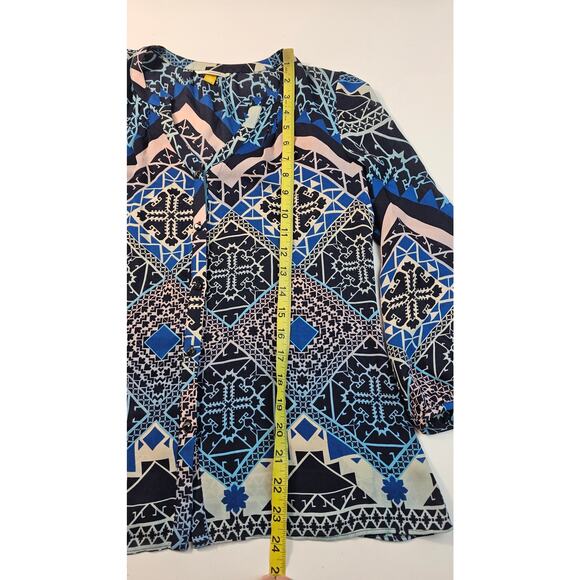 Anthropologie Leifsdottir Jerez 100% silk buttondown blouse geometric 0 EUC - Picture 8 of 8